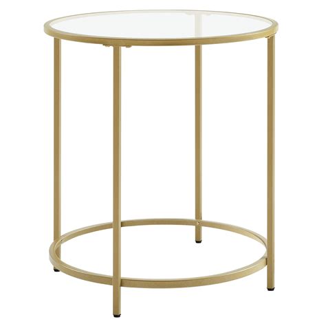 VASAGLE Round Side Table, Glass End Table with Metal Frame, Small Coffee Accent Table, Bedside ...