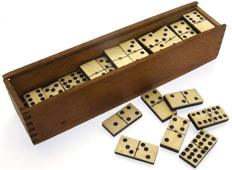 Double 9 Ebony & Bone dominoes - Antique Dominoes - Antique Games