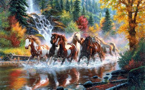 Fond d'écran : La peinture, tomber, cascade, cheval, mythologie, ART, l ...