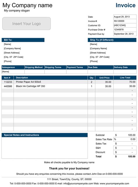 Sales Invoice Template for Excel