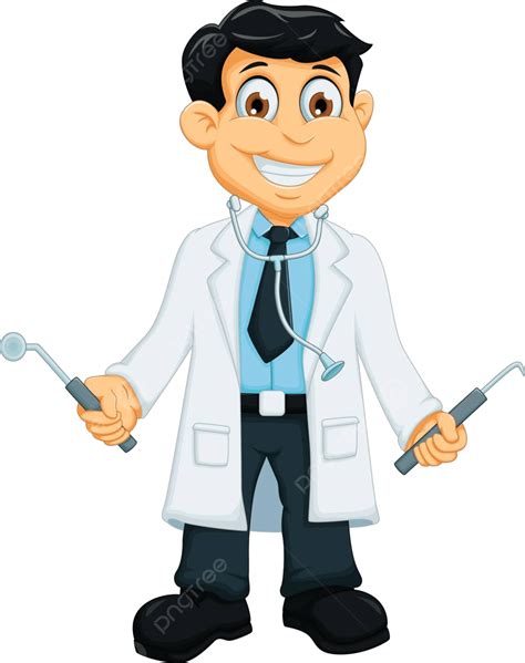 Cute Dentist Cartoon Holding Dentist Tools Occupation Professional Male Vector, Occupation ...