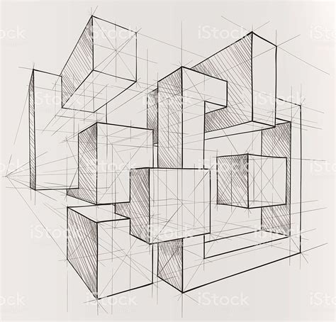 Vector illustration of geometric shapes. In the style of drawing. | Perspective drawing ...