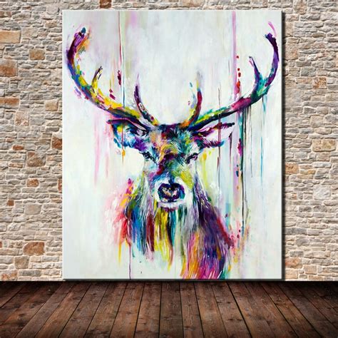 Hand Painted Animal Oil Painting On Canvas Large Pictures Hand Made Abstract Deer Paintings Wall ...