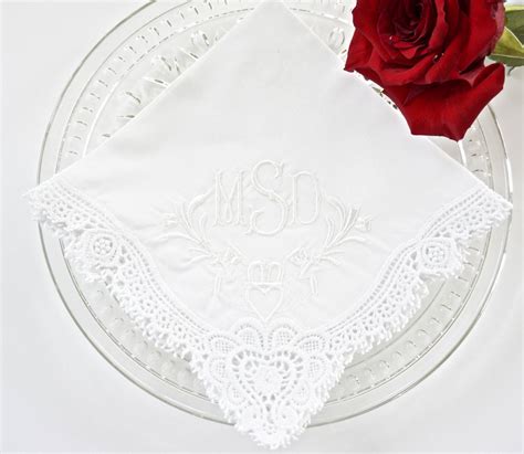 Irish Claddagh Cluny Lace Handkerchief, Monogrammed Embroidered Wedding ...
