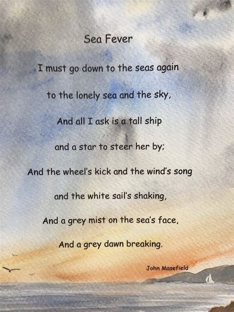 Watercolour with poem I must go down to the sea again by John | Etsy