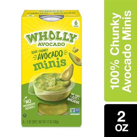 WHOLLY Avocado Chunky Mini Single Serve Cups, 100% Hass Avocado, 2 Oz ...