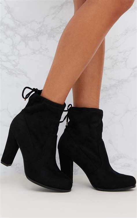 Black Faux Suede Heeled Ankle Boot | Shoes | PrettyLittleThing