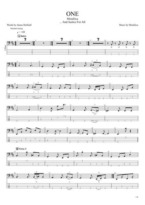 One Tab by Metallica (Guitar Pro) - Full Score | mySongBook