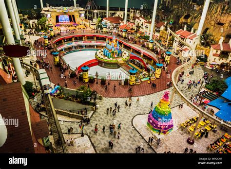 Seoul, South Korea - April 6, 2018: Aerial view of Lotte World Adventure theme park Stock Photo ...