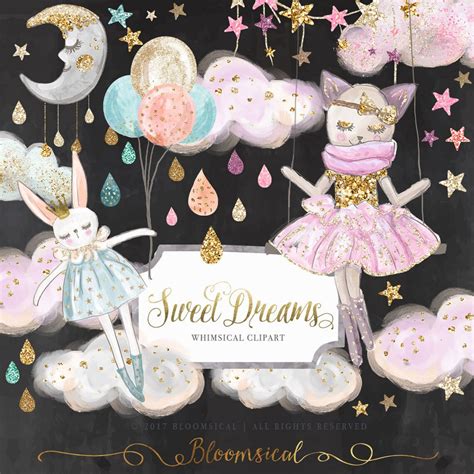 Sweet Dreams Clip art Hand drawn Whimsical Moon Clouds Stars | Etsy