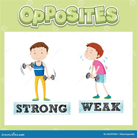 Opposite English Words with Strong and Weak Stock Vector - Illustration of children, definition ...