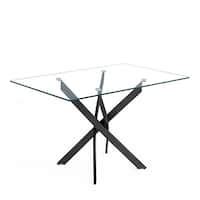 Tempered Glass Dining Table with Chromed Legs, Modern Rectangular Kitchen Table for Dining Room ...