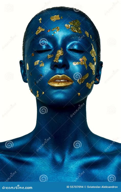 Beauty Fashion Halloween Girl with Closed Eyes, and Blue Skin Stock Photo - Image of human ...