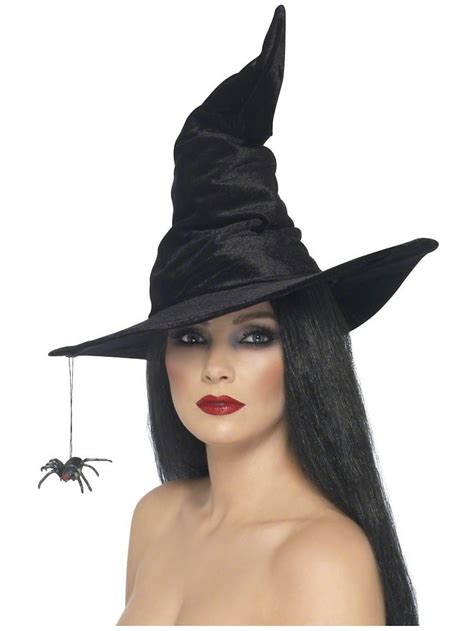 Witch Hat With Spider Adult Halloween Costume Velour Black Fancy Dress ...