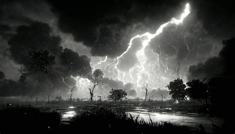 Premium Photo | Black and white Lightning storm