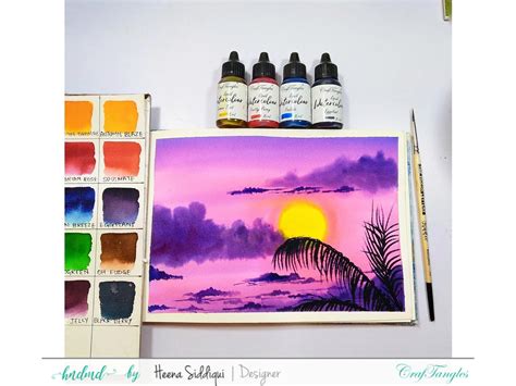 Easy Watercolor Pink Sunset using Craftangles Liquid Watercolor - HNDMD Blog