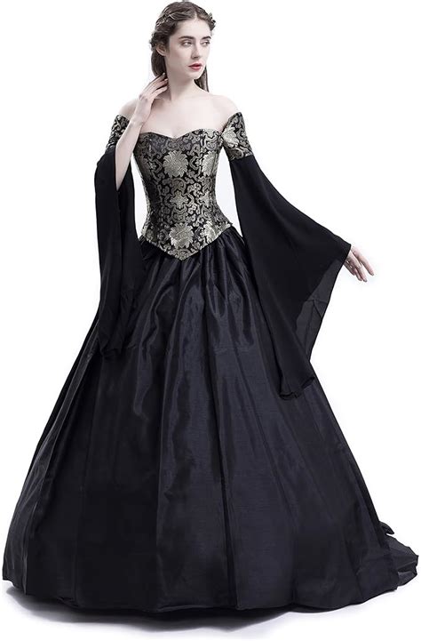 D-RoseBlooming Black Vintage Renaissance Wedding Dress Gothic Victorian ...