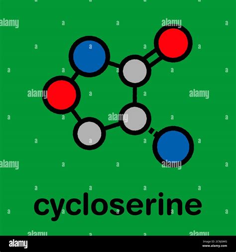 Cycloserine (D-cycloserine) tuberculosis drug molecule. Stylized ...