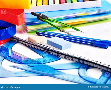 School office supplies . stock photo. Image of office - 26060386