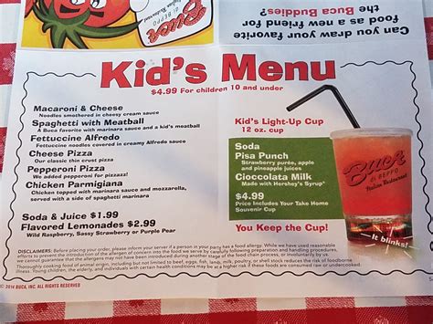 Buca Kids Menu | Kids Matttroy