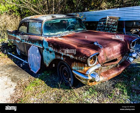 Old, junk cars in the woods Stock Photo - Alamy