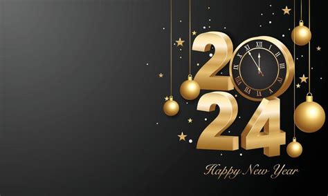 Happy new year 2024. 3d gold numbers with golden Christmas decoration and confetti on ...