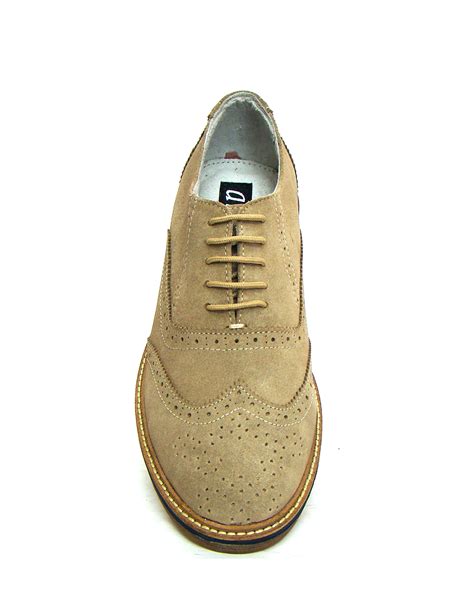 Beige Color Suede Leather Brogue Shoes with Handmade Sole. Size ...