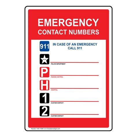 Red Vertical Sign - Emergency Contact Numbers 911 Sign