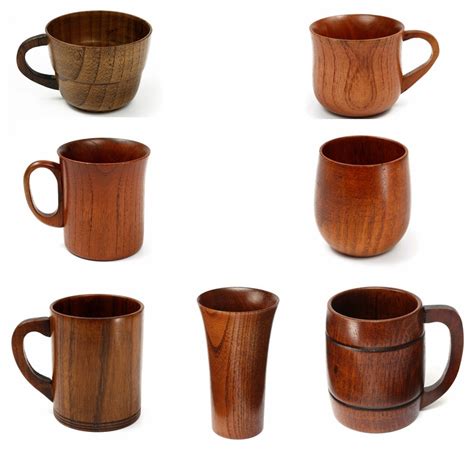 7 Styles Primitive Handmade Natural Wood Wooden Mug Breakfast Beer Milk Coffee Tea Portable ...