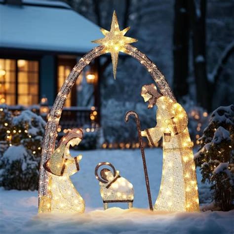 Nativity Scene Outdoor Large, 5FT Lighted Christmas Outdoor Nativity ...