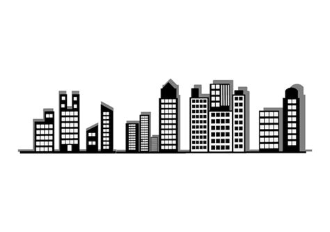 Premium Vector | Black and white silhouette building skyscrapers illustrations layered