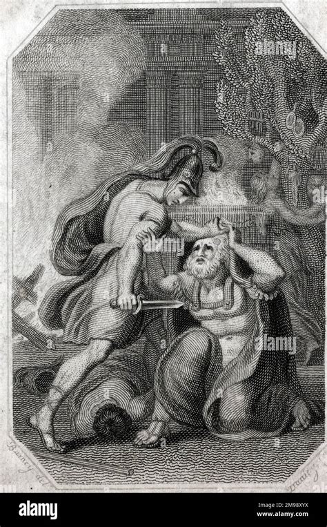 Death of Priam, the King of Troy. According to legend, he was killed by ...