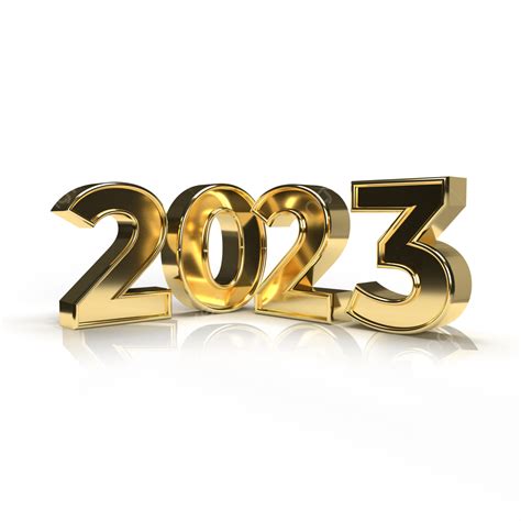 New Year 2023 Golden Steel Number Isolated On Transparent Background 3d Illustration, 2023 ...
