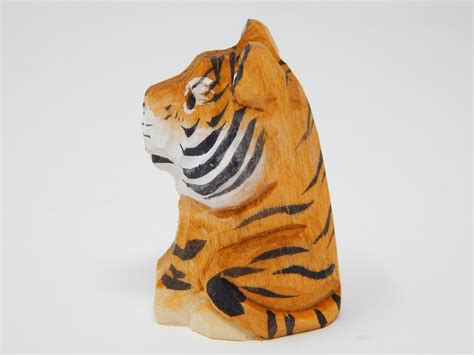 Tiger Figurine Decoration Wooden Statue Art Cat Bengal Striped - Etsy