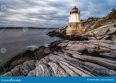 Sunset in Newport Rhode Island at Castle Hill Lighthouse Stock Photo ...