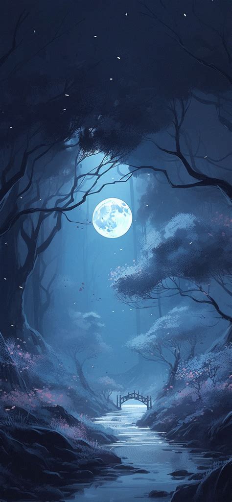 Blue Night Forest & Moon Art Wallpapers - Blue Forest Wallpapers