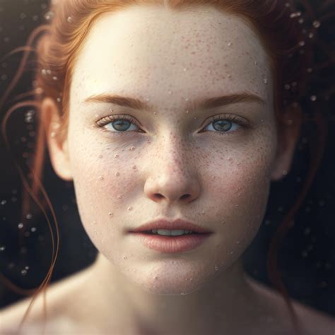 Premium AI Image | Beautiful Lady Freckles Light Makeup Generative AI