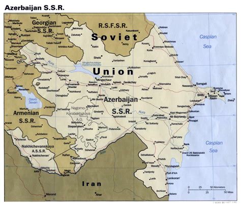 Large political map of Azerbaijan S.S.R. with roads, railroads and ...