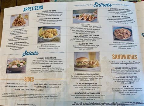 Menu at Air Margaritaville Restaurant, Fort Lauderdale, International airport