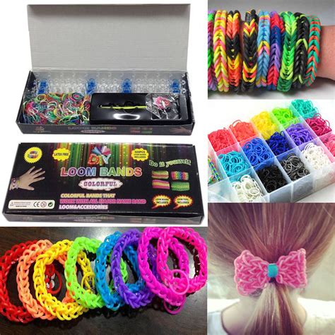 Colourful Loom Bands Rainbow Rubber Bracelet Making Kit DIY Childrens ...