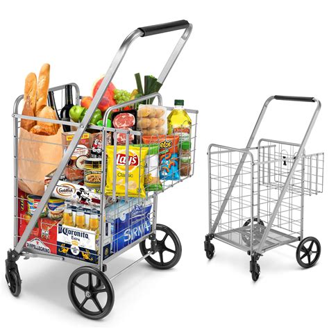 Shopping Cart, Jumbo Double Basket Grocery Cart 330 lbs Capacity ...