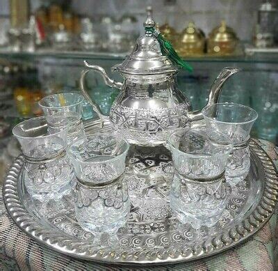 arabic Handmade Moroccan Silver Tea Set TeaPot,Tea Tray,Set Of 6Tea Cups 7408836833732 | eBay