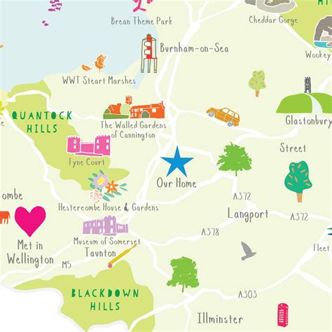 Personalised Somerset Map: Add Favourite Places By Holly Francesca