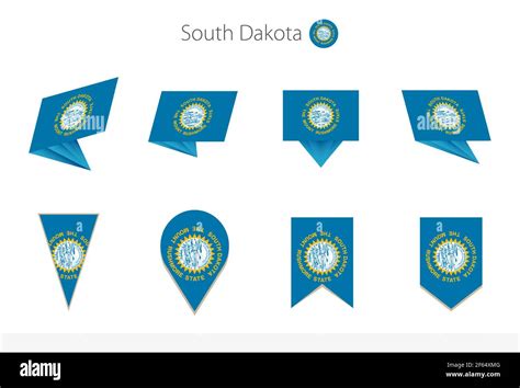 South Dakota US State flag collection, eight versions of South Dakota vector flags. Vector ...