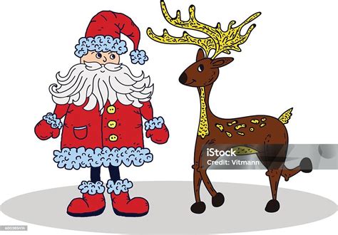 Santa Claus And Deer Isolated Xmas Stock Illustration - Download Image ...