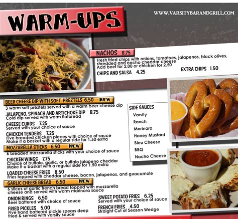 Varsity Menu – Fall Menu – 10-2-17 – Warmups Only | Varsity Bar & Grill