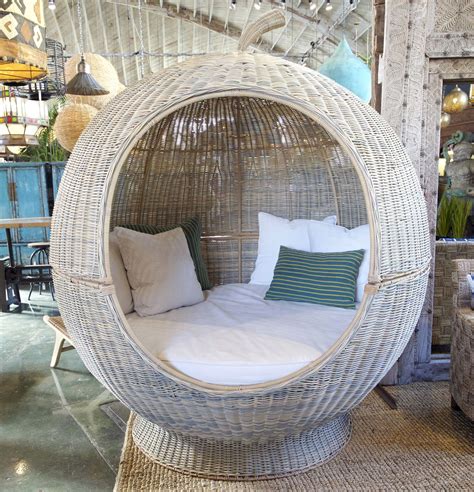 Giant apple shaped pod bed made from durable outdoor synthetic weaved ...