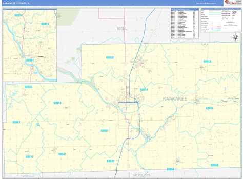 Kankakee County, IL Zip Code Wall Map Basic Style by MarketMAPS - MapSales