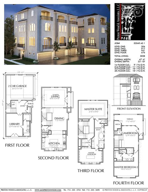 Four Story Townhouse Plan E2049 A2.1 | Town house plans, Town house ...