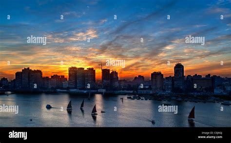 sunset on the Nile in Cairo, Egypt Stock Photo - Alamy